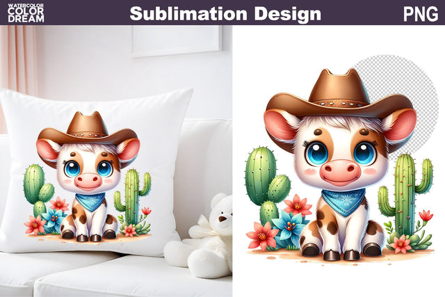 Cow Cowboy Sublimation | Western Animal Sublimation Sublimation WatercolorColorDream 
