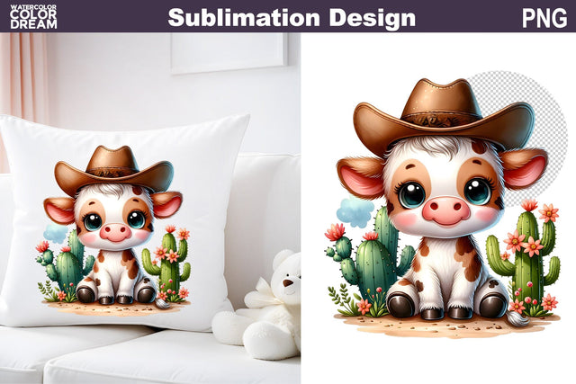 Cow Cowboy Sublimation | Western Animal Sublimation Sublimation WatercolorColorDream 