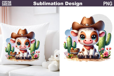 Cow Cowboy Sublimation | Western Animal Sublimation Sublimation WatercolorColorDream 