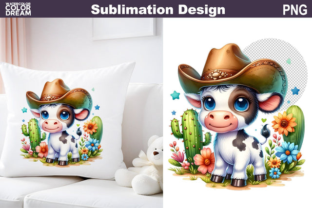 Cow Cowboy Sublimation | Western Animal Sublimation Sublimation WatercolorColorDream 