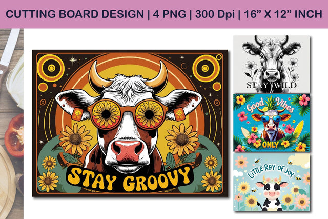 Cow cutting board design, stay groovy cow Sublimation Paper Switch 