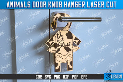 Cow Door Knob Hanger | Children's Room | Door Sign | Baby Animals | CNC File SVG Fly Design 