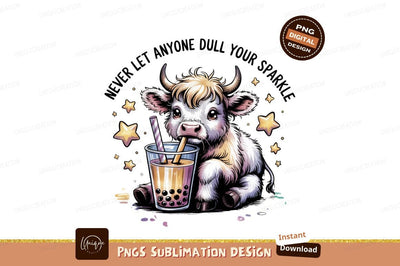 Cow Drinking Boba Tea Vector Graphic Sublimation Designangry 