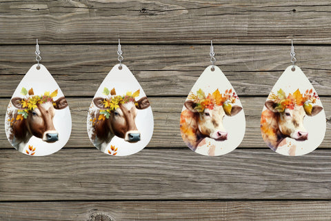 Cow Earring Bundle. Fall Teardrop Earrings PNG Sublimation Olga Terlyanskaya 