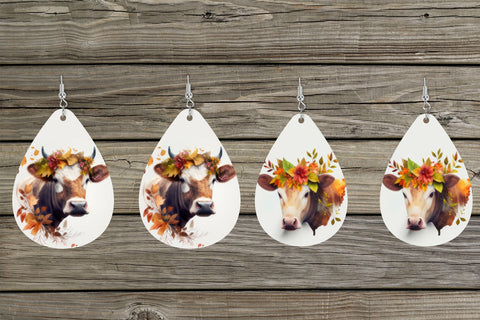Cow Earring Bundle. Fall Teardrop Earrings PNG Sublimation Olga Terlyanskaya 