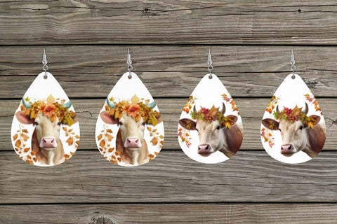 Cow Earring Bundle. Fall Teardrop Earrings PNG Sublimation Olga Terlyanskaya 