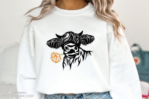 Cow Face Svg, Highland Cow Svg, Cow Head with a flower Svg, Cow Svg SVG Artinrhythm shop 