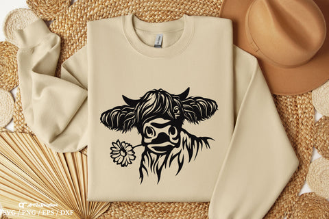 Cow Face Svg, Highland Cow Svg, Cow Head with a flower Svg, Cow Svg SVG Artinrhythm shop 