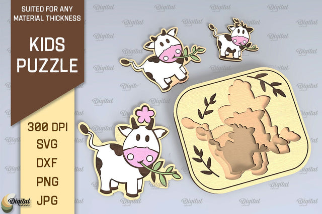 Cow Family Puzzle Laser Cut Design. Kids Toy Puzzle SVG SVG Evgenyia Guschina 