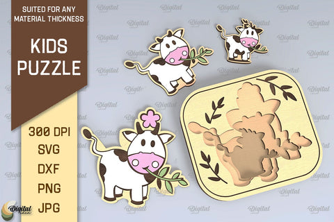 Cow Family Puzzle Laser Cut Design. Kids Toy Puzzle SVG SVG Evgenyia Guschina 