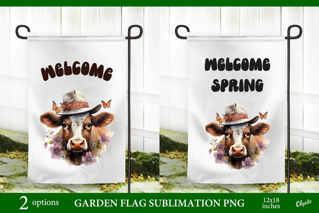 Cow Garden Flag PNG. Farmhouse Garden Flag PNG Sublimation Olga Terlyanskaya 