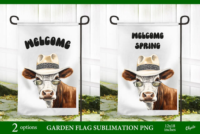 Cow Garden Flag Sublimation PNG. Welcome Spring Garden Flag Sublimation Olga Terlyanskaya 