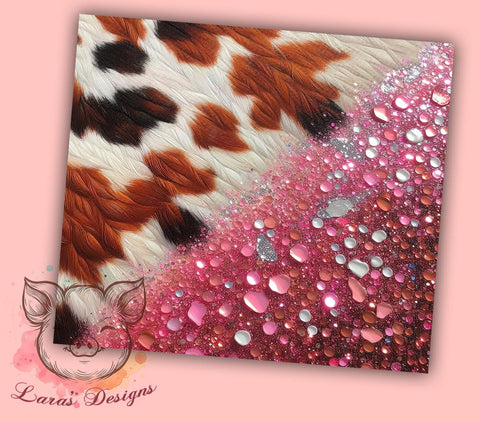 Cow Hide Heifer Cowgirl 20oz Tumbler Png, Straight & Tapered Tumbler Png, Cowgirl Pink Glitter Tumbler Png, Digital Download PNG Sublimation Lara' s Designs 