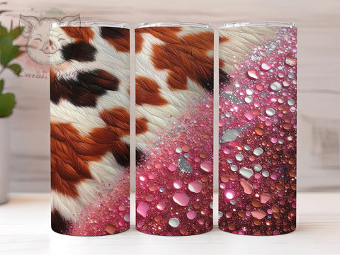 Cow Hide Heifer Cowgirl 20oz Tumbler Png, Straight & Tapered Tumbler Png, Cowgirl Pink Glitter Tumbler Png, Digital Download PNG Sublimation Lara' s Designs 