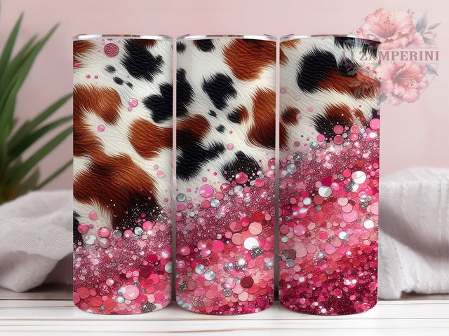 Cow Hide Heifer Cowgirl 20oz Tumbler Wrap PNG, Cowgirl Pink Glitter Tumbler Png, Straight & Tapered Tumbler Wrap, Instant Digital Download Sublimation Li Zamperini 