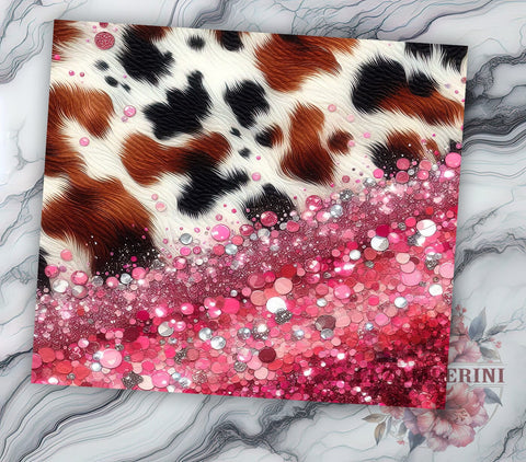 Cow Hide Heifer Cowgirl 20oz Tumbler Wrap PNG, Cowgirl Pink Glitter Tumbler Png, Straight & Tapered Tumbler Wrap, Instant Digital Download Sublimation Li Zamperini 