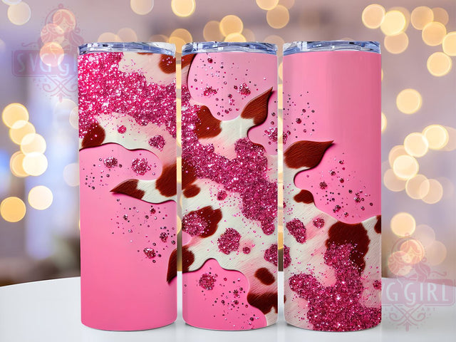 Cow Hide Heifer Cowgirl 20oz Tumbler Wrap Sublimation Design, Straight Tapered Tumbler Wrap, Cow Pink Glitter Tumbler Png, Instant Digital Download Sublimation SvggirlplusArt 