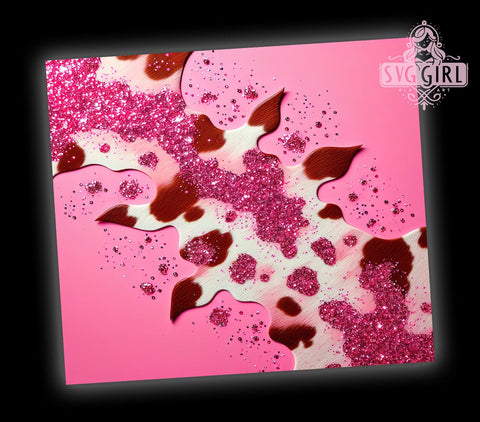 Cow Hide Heifer Cowgirl 20oz Tumbler Wrap Sublimation Design, Straight Tapered Tumbler Wrap, Cow Pink Glitter Tumbler Png, Instant Digital Download Sublimation SvggirlplusArt 