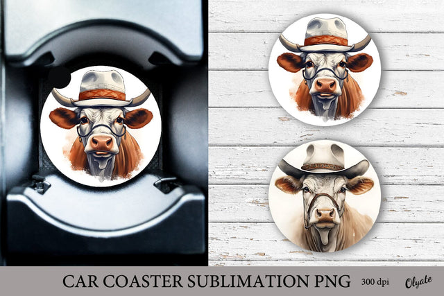 Cow in Cowboy Hat PNG. Car Coaster Sublimation PNG Sublimation Olga Terlyanskaya 