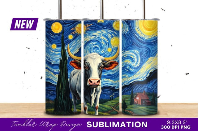 Cow In Starry Night Style Painting Sublimation Regulrcrative 