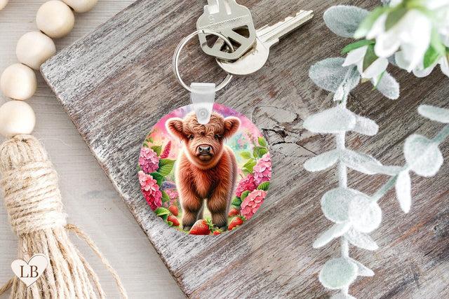 Cow Keychain Sublimation, Strawberry Key Ring PNG Sublimation BijouBay 
