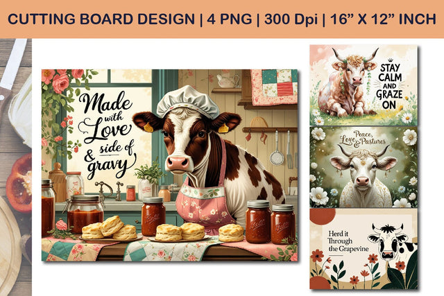 cow kitchen cutting board, farmhouse cow design Sublimation Paper Switch 