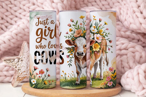 Cow Lover Floral 20oz Tumbler Wrap Sublimation DesignSVG 