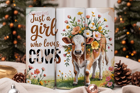 Cow Lover Floral 20oz Tumbler Wrap Sublimation DesignSVG 