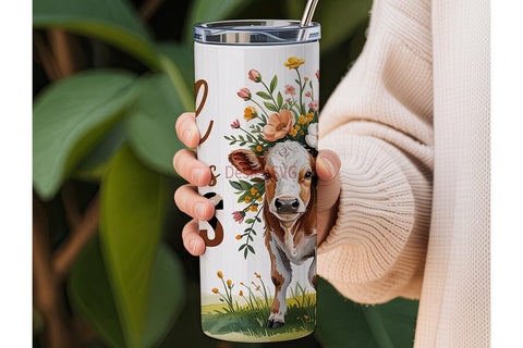 Cow Lover Floral 20oz Tumbler Wrap Sublimation DesignSVG 
