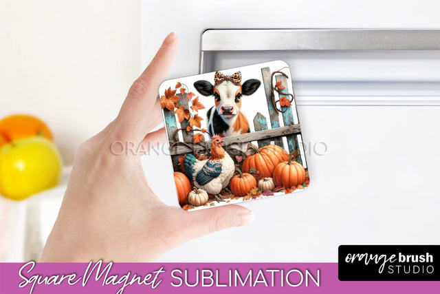 Cow Magnet Sublimation - Fall Magnet Design Thanksgiving PNG Sublimation OrangeBrushStudio 