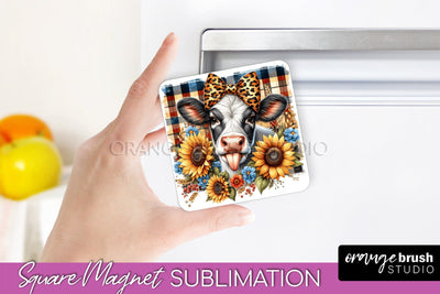 Cow Magnet Sublimation - Fall Magnet Design Thanksgiving PNG Sublimation OrangeBrushStudio 