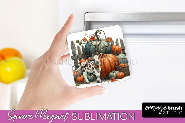 Cow Magnet Sublimation - Fall Magnet Design Thanksgiving PNG Sublimation OrangeBrushStudio 
