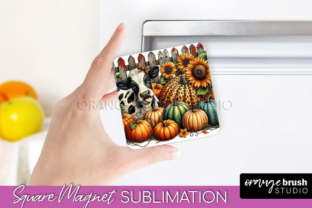 Cow Magnet Sublimation - Fall Magnet Design Thanksgiving PNG Sublimation OrangeBrushStudio 