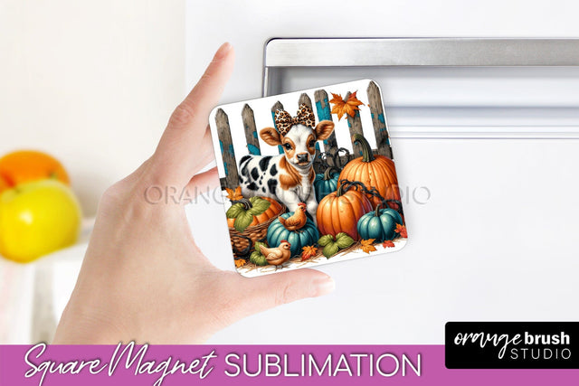 Cow Magnet Sublimation - Fall Magnet Design Thanksgiving PNG Sublimation OrangeBrushStudio 