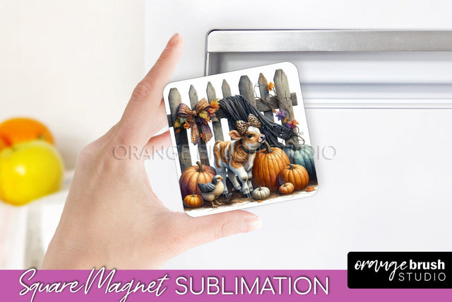 Cow Magnet Sublimation - Fall Magnet Design Thanksgiving PNG Sublimation OrangeBrushStudio 