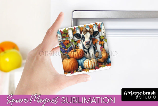 Cow Magnet Sublimation - Fall Magnet Design Thanksgiving PNG Sublimation OrangeBrushStudio 