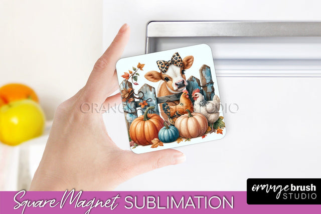 Cow Magnet Sublimation - Fall Magnet Design Thanksgiving PNG Sublimation OrangeBrushStudio 