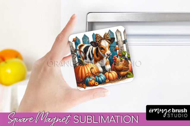 Cow Magnet Sublimation - Fall Magnet Design Thanksgiving PNG Sublimation OrangeBrushStudio 