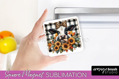 Cow Magnet Sublimation - Fall Magnet Design Thanksgiving PNG Sublimation OrangeBrushStudio 