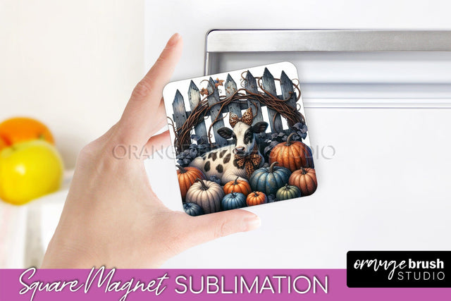 Cow Magnet Sublimation - Fall Magnet Design Thanksgiving PNG Sublimation OrangeBrushStudio 