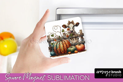 Cow Magnet Sublimation - Fall Magnet Design Thanksgiving PNG Sublimation OrangeBrushStudio 