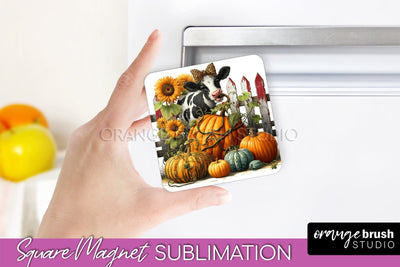 Cow Magnet Sublimation - Fall Magnet Design Thanksgiving PNG Sublimation OrangeBrushStudio 