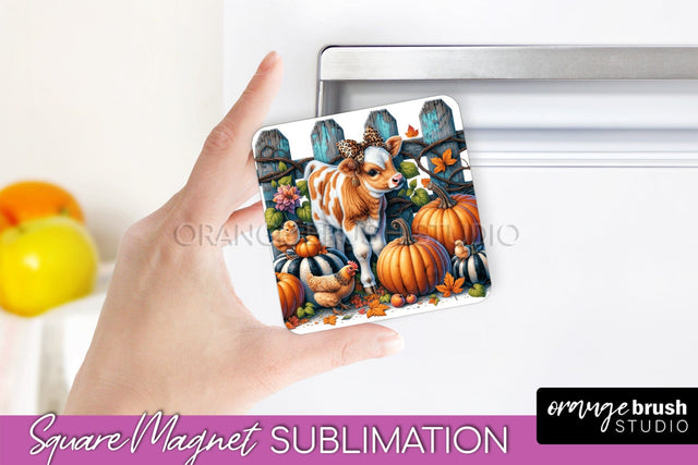 Cow Magnet Sublimation - Fall Magnet Design Thanksgiving PNG Sublimation OrangeBrushStudio 