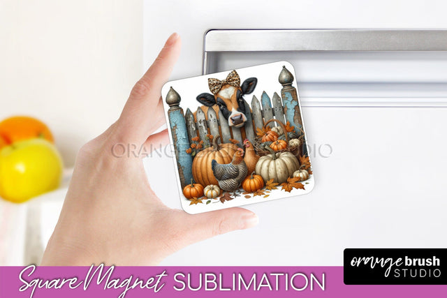 Cow Magnet Sublimation - Fall Magnet Design Thanksgiving PNG Sublimation OrangeBrushStudio 