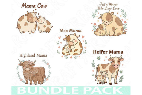 Cow Mama Png Bundle, Moo Mama, Heifer Mama, Highland Mama, Just A Mama Who Loves Cows Farm Mom Sublimation Designs Western Mothers Day Shirt SVG TiffsCraftyCreations 
