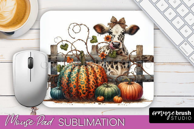 Cow Mouse Pad Design - Fall Pumpkin Sublimation Mousepad Sublimation OrangeBrushStudio 