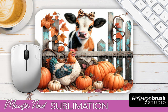 Cow Mouse Pad Design - Fall Pumpkin Sublimation Mousepad Sublimation OrangeBrushStudio 