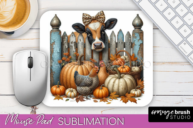 Cow Mouse Pad Design - Fall Pumpkin Sublimation Mousepad Sublimation OrangeBrushStudio 