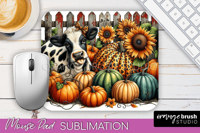 Cow Mouse Pad Design - Fall Pumpkin Sublimation Mousepad Sublimation OrangeBrushStudio 