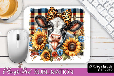 Cow Mouse Pad Design - Fall Pumpkin Sublimation Mousepad Sublimation OrangeBrushStudio 